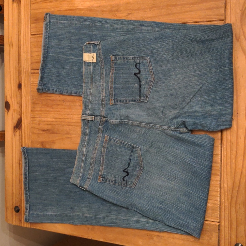 Manhattan Blues Tribecca Style Distressed Bootcut Flared Jeans, Size 16